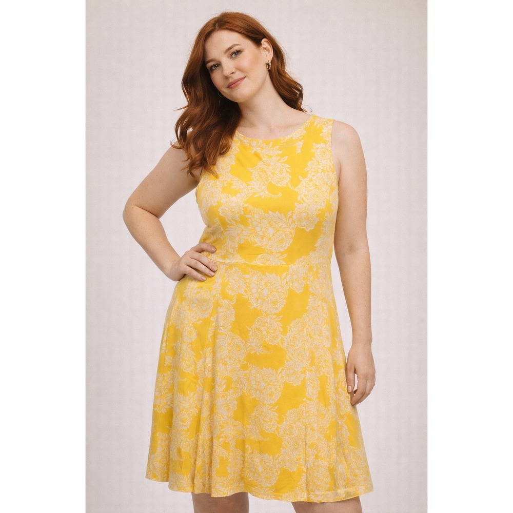 NWT New York & Co Chic Yellow Floral Sleeveless Midi Dress Women's Size XS‎
